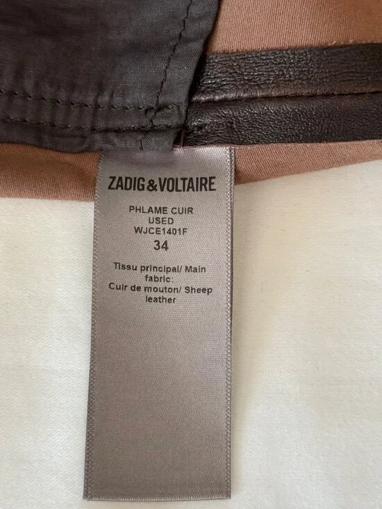 Zadig & Voltaire Women's Phlame Sheep Leather Pants Skinny Fit Chocolate Brown - Picture 6 of 8